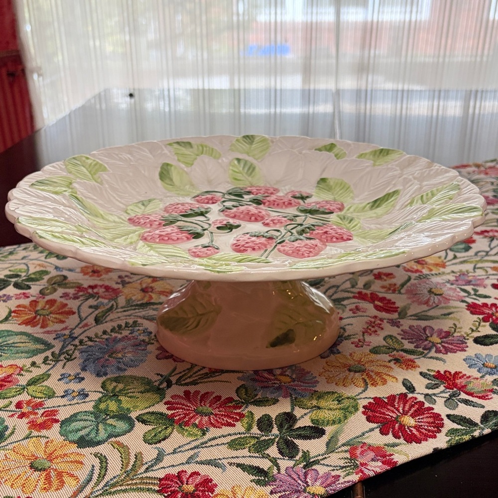 Vintage Strawberry Pedestal Cake Plate